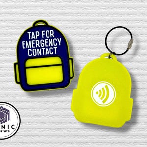 Ready to Ship - NFC Emergency Contact Keychain: 3D Printed Kids Backpack Tag, No Name