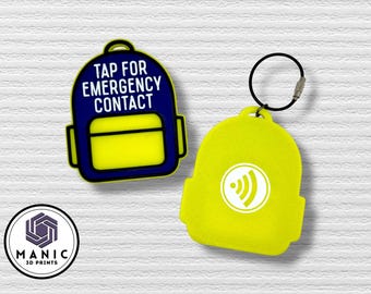 Ready to Ship - NFC Emergency Contact Keychain: 3D Printed Kids Backpack Tag, No Name