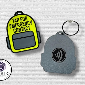 Ready to Ship - NFC Emergency Contact Keychain: 3D Printed Kids Backpack Tag, No Name