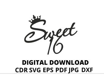 Topper sweet 16 svg, happy birthday svg, birthday digital/ Cake Topper SVG,topper svg/Cake cupcake topper SVG, hello 16, birthday 16th