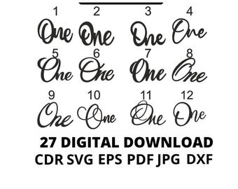 Topper One svg, one years svg, one digital/One Cake Topper SVG,First birthday svg/Cake cupcake topper SVG