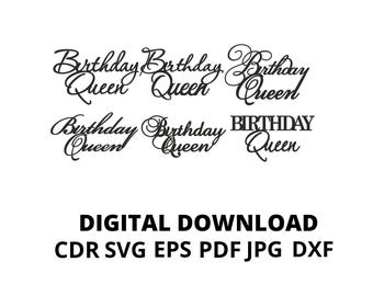 Topper birthday svg, happy birthday my queen svg, birthday queen digital/ Cake Topper SVG, topper svg/ Cake cupcake topper SVG, queen