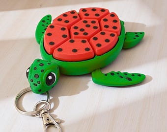 Watermelon Turtle Fidget Clicker Keychain – Sensory Toy for Autism ADHD Anxiety – Mechanical Key Switch Fidget – Stress Relief Gift