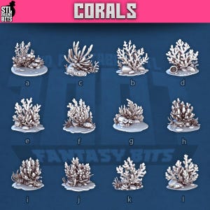 Corals - Bits Set (x13) - Underwater Terrain Accessories - STL Mini Bits - 3D Printed Resin