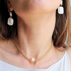 Baroque Pearl Drop Earrings: 24k Gold Plated, Vintage Bridal Jewelry