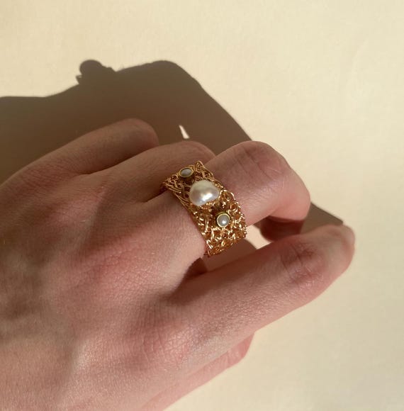 Handmade Baroque Pearl Ring: 14k Gold Plated Stackable Ring