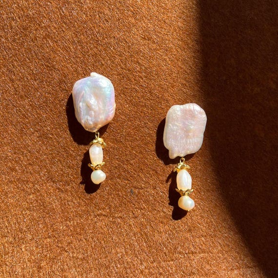 Baroque Pearl Dangle Earrings: 24k Gold-Plated Vintage Wedding Jewelry