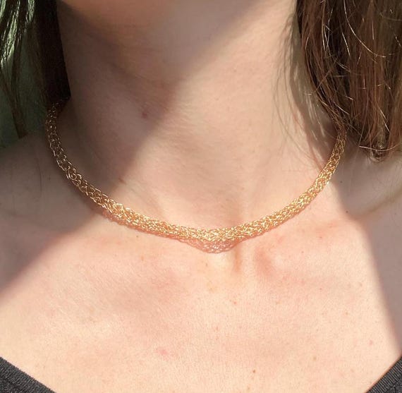 Dainty 18k Gold Plated Choker Necklace, Handmade Knitted Wire Jewelry, Minimalist Luxury Gold Necklace Gift for Her