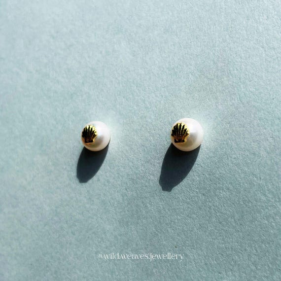 24k Gold Mini Pearl Stud Earrings: Dainty Button Freshwater Studs, Everyday Plated Stainless Steel Jewelry for Women