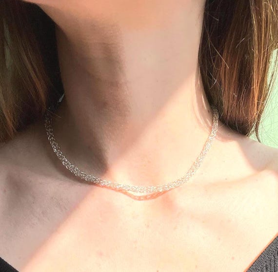 Silver Choker Necklace – Minimalist Wire Knit Jewelry, Handmade in Barcelona, Dainty Silver Plated Necklace Gift for Her