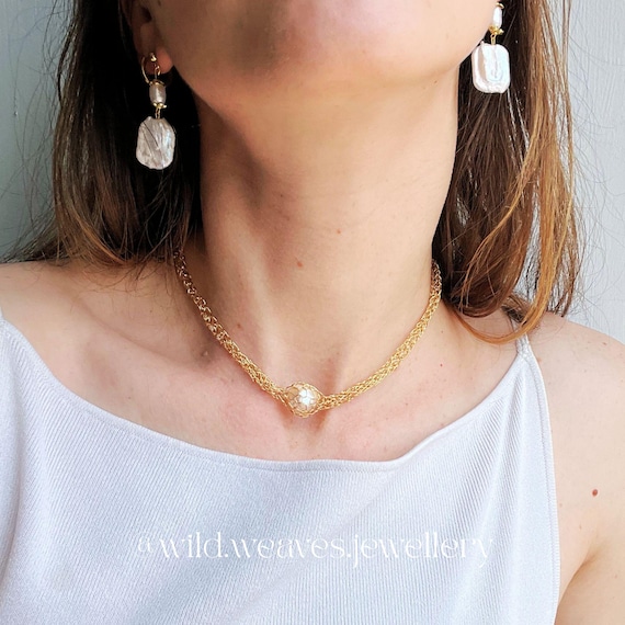 Baroque Pearl Drop Earrings: 24k Gold Plated Bridal Jewelry, Vintage Pearl Dangle Earrings for Wedding, Elegant Handmade Gift for Her