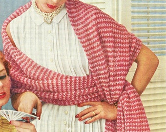 Vintage Knitted Stole Wrap Scarf Instructions 21 x 72 inches less fringe Immediate PDF Digital Download