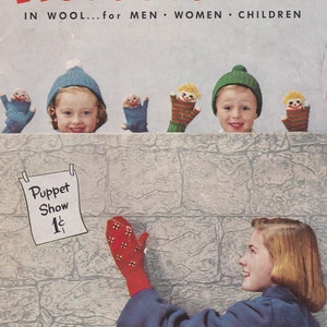 May include: A vintage J. & P. Coats Clark's O.N.T. Accessories book number 290 featuring a puppet show theme. The cover displays children wearing knit hats and mittens, with text reading Accessories in wool for men, women, children and Puppet Show 1 cent.