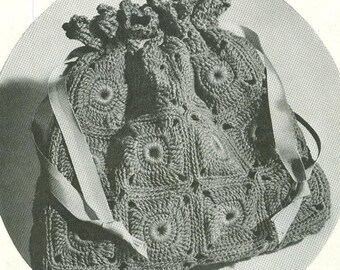 Three Vintage Handbags PDF Instructions to Crochet Drawstring Envelope and Tassel Bags