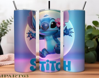 Stitch Tumbler Sublimation Design, Stitch Floral Tumbler Wrap, Sublimation Design, Png Digital File, 20oz Skinny Straight Tumbler Wrap