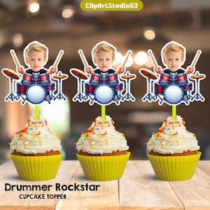 Rockstar Drummer Cupcake Toppers: Personalized Rock and Roll Birthday (Digital File)