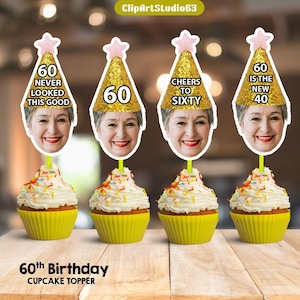 Personalisierte 60. Geburtstag Foto Cupcake Toppers (Digitaler Download)