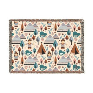 Coperta intrecciata con cartoni animati nativi americani - Coperta accogliente per la casa etnica tribale azteca del sud-ovest, copridivano - Regalo per lei, per lui,