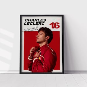Affiche de costume Ferrari Charles Leclerc, Ferrari F1 minimaliste, impression d'art portrait Charles Leclerc, affiche cadeau, affiches de formule 1.