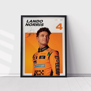 Póster de traje McLaren de Lando Norris, minimalista McLaren F1, arte impreso con retrato de Lando Norris, póster de regalo, pósteres de Fórmula 1.