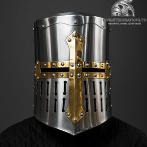 Medieval Steel Great Knight Templar Cross Helmet-Larp Knight Crusader Helmet- Larp Templar Cross Helmet - Gift For Him