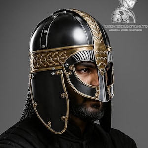 Gjermundbu Viking Helmet Anglo-Saxons Medieval Helmet With Chainmail & Wooden Stand