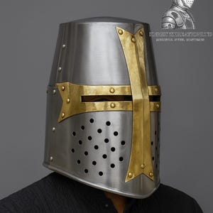 Medieval Steel Great Knight Templar Cross Helmet-Larp Knight Crusader Helmet