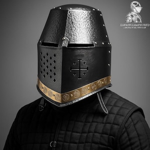 Medieval Knight Steel Great Helmet | Knight Templar Helmet Larp Top Helmet Replica Prop for Cosplay, Events & Collectors