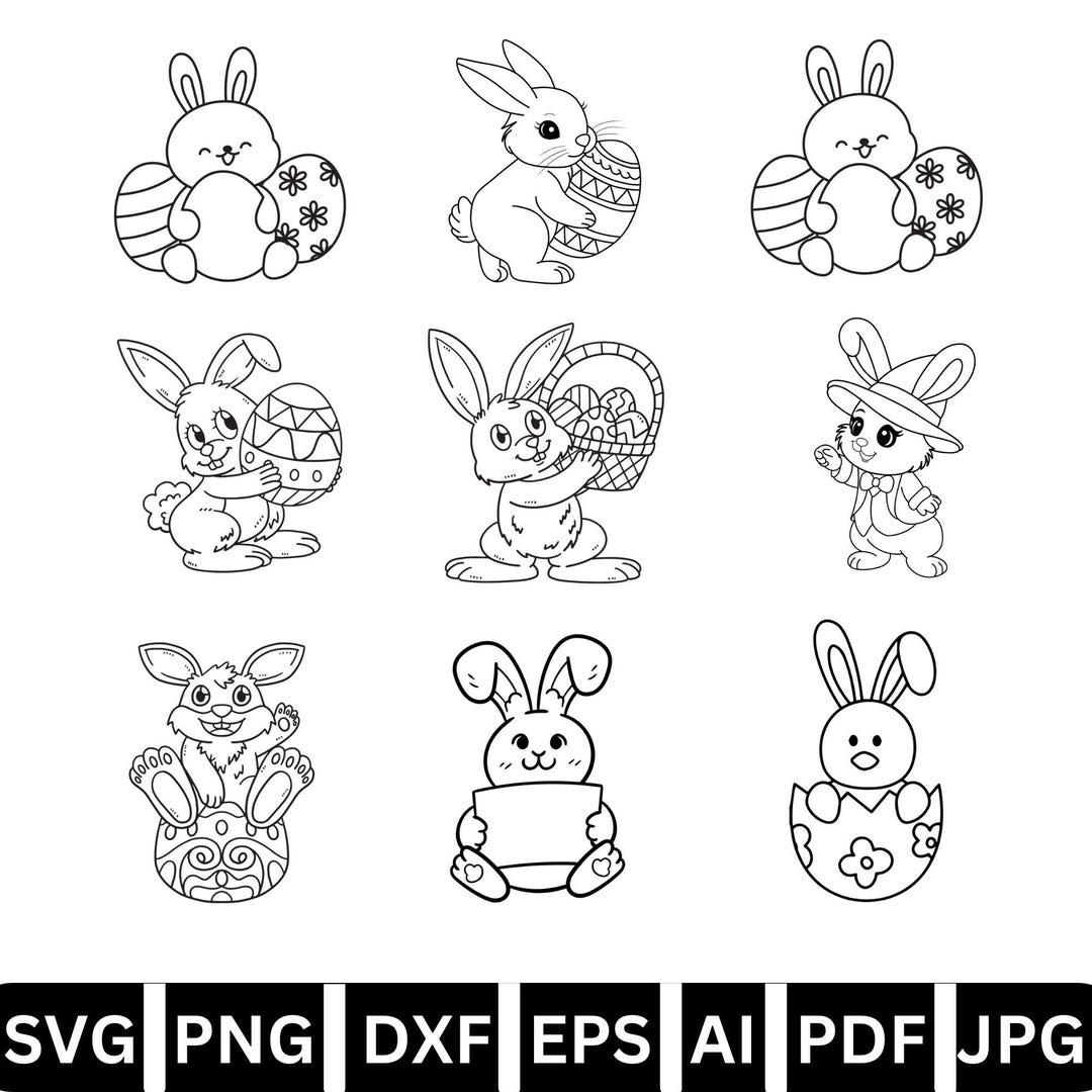 Bunny With Eggs Svg Bundle Easter Cut File Cute Rabbit Clipart Digital ...
