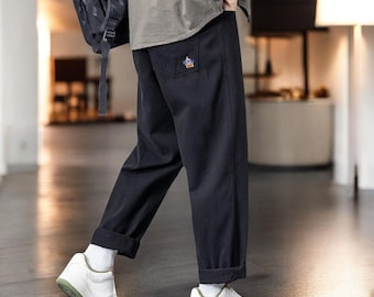 Men&#39;s Casual Jeans Loose Fit Workwear Cargo Denim Trousers, Straight Leg Streetwear Pants for Summer & Fall, Trendy  jeans