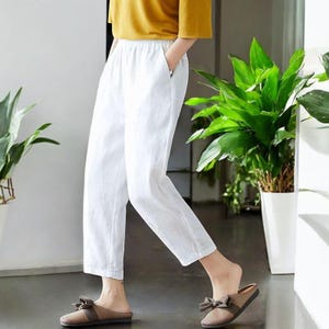 Pantalones de lino y algodón para mujer: pantalones bohemios holgados con cintura elástica, pantalones casuales de pierna ancha, pantalones suaves de verano, talla grande, atuendo de primavera