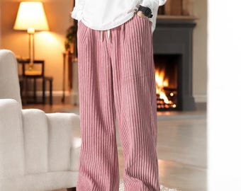 Pantalon large en velours côtelé, coupe décontractée, taille haute - Doux, confortable et élégant à porter au quotidien ou au salon