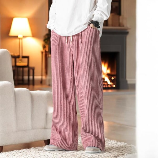 Corduroy broek met wijde pijpen, ruimvallende broek met hoge taille - zacht, comfortabel en stijlvol voor casual dagelijks gebruik of in de lounge