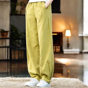 Linen and Cotton  Pants for Women, Loose Fit Trousers, Breathable & Lightweight, Casual Minimalist Clothing for Comfortable Everyday Wear