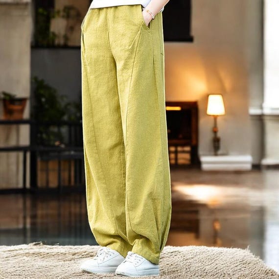 Linen and Cotton Pants for Women, Loose Fit Trousers, Breathable & Lightweight, Casual Minimalist Clothing for Comfortable Everyday Wear