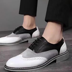 Handgefertigte Echtleder Tripple Shade Oxford Brogue Flügelspitze Schnürschuhe Für Hochzeit & Party