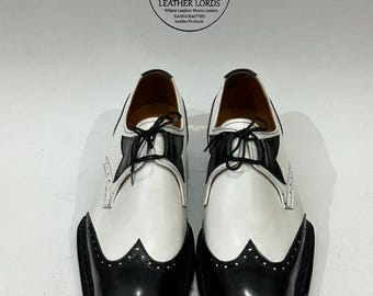Handmade Two-Tone Leather Wingtip Derby Shoes | Brogue Spectator Shoes