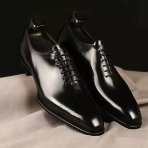Handmade Mens Classic Black Leather Oxford Shoes for Men Minimalist Dress Shoes Plain Toe Formal wear