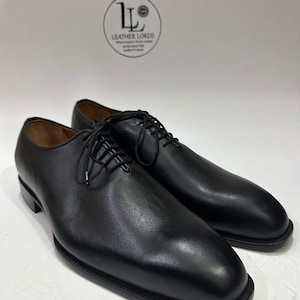 Handmade Mens Classic Black Leather Oxford Shoes for Men Minimalist Dress Shoes Plain Toe Formal wear