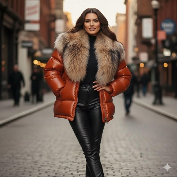 Genuine Sheep Leather , Real Fox Fur Collar, Winter Outerwear ,Women Puffer Jacket