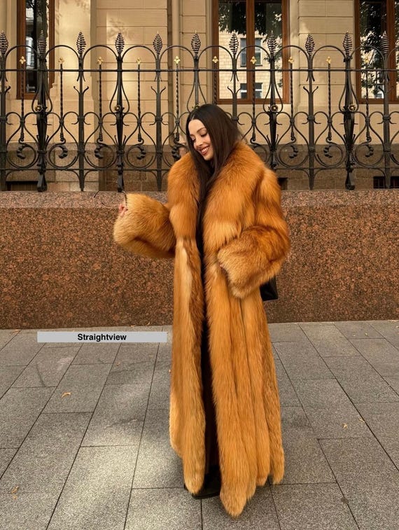 Handmade Women Real Red Fox Fur Long Coat Luxury Winter Outwear