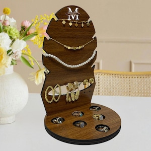 Premium Walnut Jewelry Stand | Multi-Tier Earring Holder | Wooden Necklace Organizer | Elegant Necklace Display | Earring Rack for Vanity