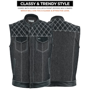 SOA Denim Biker Vest, Club Style Motorcycle Vest|Gun Pockets Jean Rider Vest,Gift for Him|Outlaw Sleeveless Jacket,Motorcycle Club Apparel