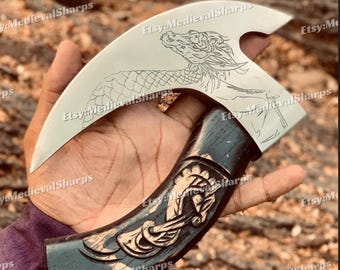 Handmade Pizza Axe, Dragon Carved Axe, Skull Pizza Axe, Wedding Gift, Gift for Him, Anniversary Gift, Groomsmen Gift, Christmas Gift