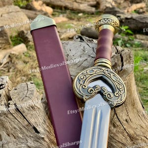 Handgjort Herugrim-svärd, replika av Theodens svärd, legendarisk kung av Rohan, cosplay-fantasi, födelsedagspresent till honom, bröllopspresent, jul