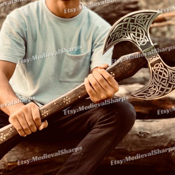 Doppelköpfige Wikingeraxt, handgefertigte Axt, mittelalterliche LARP-Axt, nordische Axt, Jahrestagsgeschenk, Geschenk für den Freund, Geschenk für Trauzeugen, Geburtstagsgeschenk