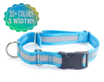 Reflective Quick-Release Martingale Dog Collar - 20 colors, 4 widths, any size