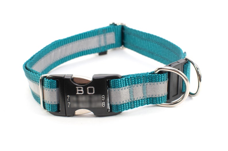 Personalized BREAKAWAY Safety Dog Collar in Reflective Teal Etsy