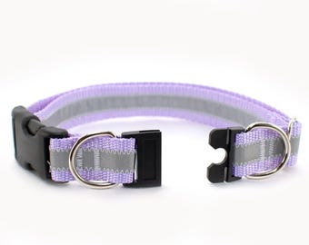 Personalized BreakAway Safety Dog Collar in Reflective Lavender, Tagless, CNC Engraved ID Buckle, made to order