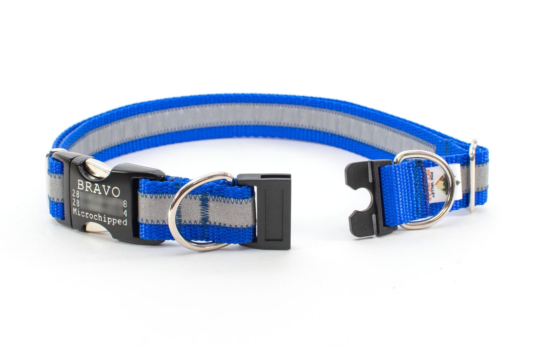 Personalized Breakaway Safety Dog Collar in Reflective Royal Blue